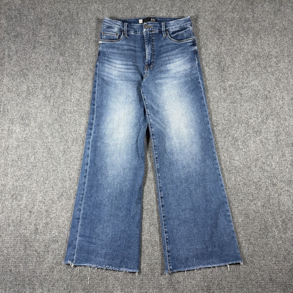 KUTH from the Kloth Meg Jeans Womens 6L Blue Wash Stretch Fab Ab Wide Leg Raw